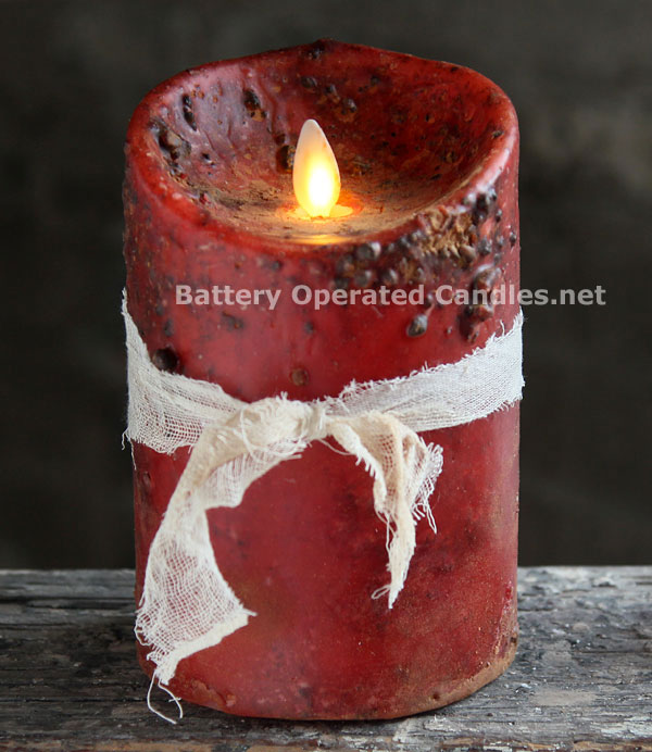 Moving Flame Primitive Burgundy Candle Battery Operated 3.5 x 5 - Timer ...