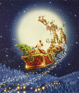 Flying Santa's Sleigh Lighted Print With Wood Frame 19.5 Inch - From RAZ
