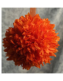 Silk Flower Ball Orange - 6 Inch  with Organza Ribbon