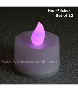 Tall No Flicker Flameless Tea Lights Purple LED Battery Operated Set of 12