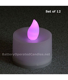 Tall Flameless Tea Lights  Purple LED  Battery Operated Set of 12