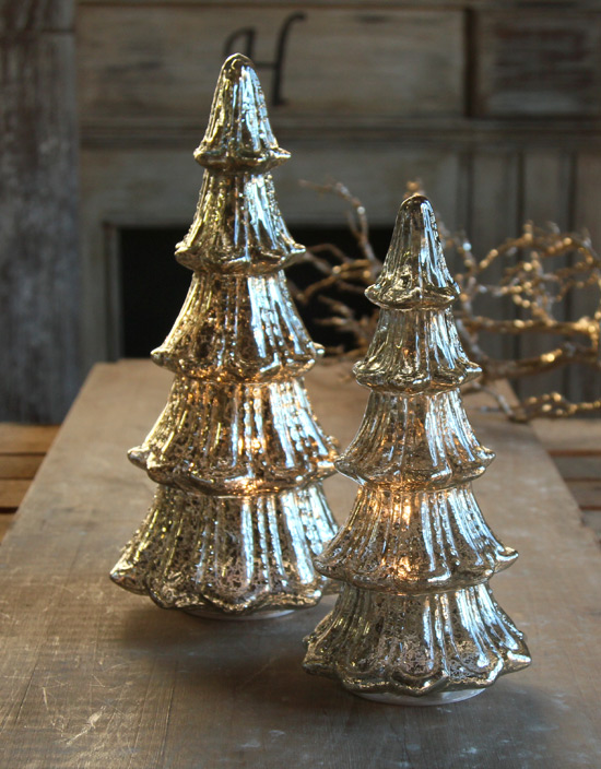 12 Inch Lighted Mercury Glass Christmas Tree - From RAZ