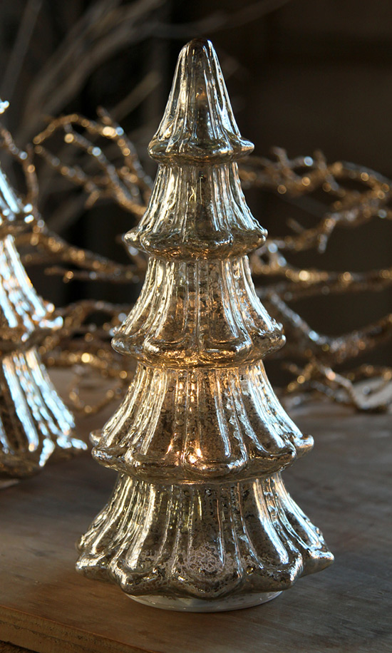 12 Inch Lighted Mercury Glass Christmas Tree - From RAZ