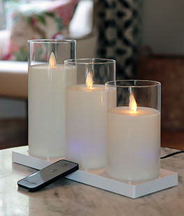 Rechargeable Pillars Moving Flame Set of 3 Clear Glass 5, 6 and 7 Inch