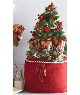 Red Bag With Lighted Tree and Cardinals - 24 Inch