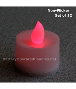 Tall No Flicker Flameless Tea Lights Red LED Battery Operated Set of 12