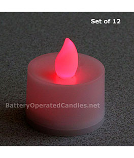 Tall Flameless Tea Lights  Red LED Battery Operated Set of 12