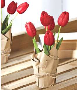 Real Touch Red Potted Tulips - 10.75 Inch