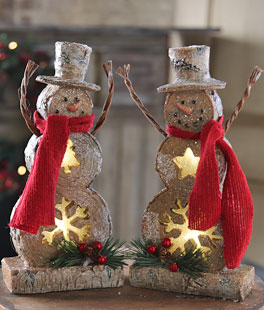 Set of 2 Battery Operated Lighted Resin Snowman 10 Inch