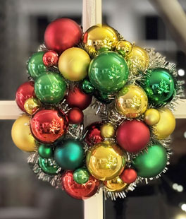 11 Inch Ball Wreath Ornament Red Green Gold - From RAZ New 2024