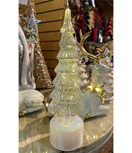 Light Up Rotating Silver Glitter Glass Christmas Tree 13 Inch Battery Operated - New 2024