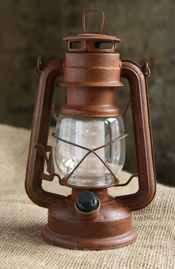 Battery Operated Vintage Style Dimmable Rusty Lantern with 12 LED's
