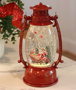 Red Hurricane With Santa And Sleigh Lighted Water Lantern - Timer