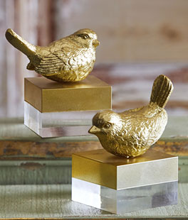 Gold Bird On Two Toned Blocks - 5 Inch Set of 2  - NEW 2024