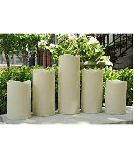 Set Of 5 Flameless Outdoor Bisque Resin Candles - 5 Hour Timer Batteries Included