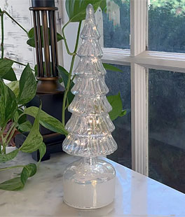 Light Up Rotating Silver Glitter Glass Christmas Tree 13 Inch Battery Operated - New 2024