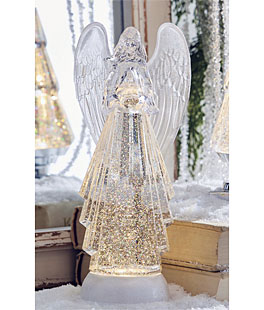 13 Inch Lighted Angel With Silver Swirling Glitter Water Lantern - Timer