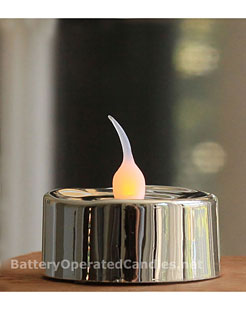 Battery Operated Metallic Silver with Amber Flame - Set of 3