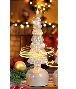 Light Up Rotating Silver Glitter Glass Christmas Tree 13 Inch Battery Operated - New 2024