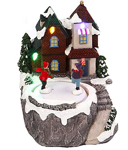 Lighted Holiday Moving Village 5.5 Inch - Ice Skaters