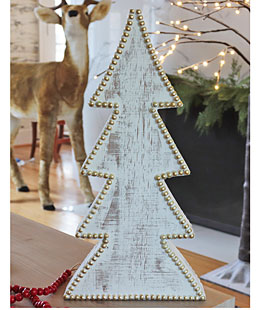 Wood Holiday Tree With Beaded Embellishments  - 15.75 Inch