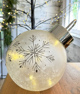 Lighted Glass Ornament With Snowflake Design - 9.5" New 2024