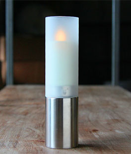 Stainless and Frosted Glass Tealight and Votive Holder - 7.75 Inch