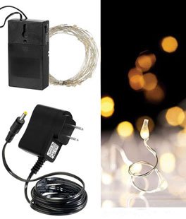 60 Bright White LED String Lights Dual Powered - 20 Feet with Timer
