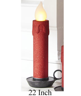 22.5 Inch Large Flickering Flame Red Glitter Christmas Candle