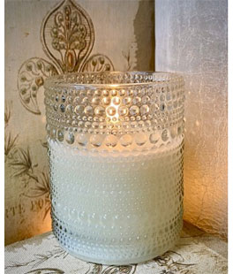 Radiance Embossed Glass Ivory Candle 3.5 x 4 Inch  - NEW