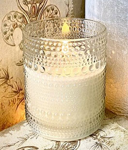 Radiance Embossed Glass Ivory Candle 4 x 5 Inch  - NEW