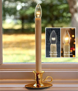 Traditional Flameless Window Candle Bright Dual Sided Bulb - Brass Finish - Timer