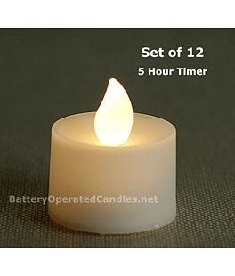 Tall Flameless Tea Lights Warm White LED Battery Operated 12 Pack - 5 Hour Timer