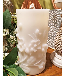 White Wax With Jasmine Floral Design Aquaflame Fountain Candle - Remote Control Included