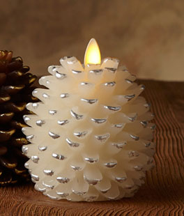 Luminara 4 Inch White Pine Cone Candle Battery Operated - Timer