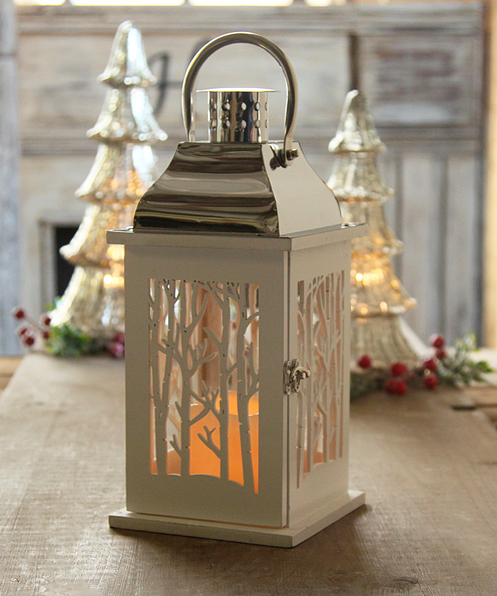 20.5” Battery Operated Lighted Holiday Lantern with Led Candle and Floral  Accent - Decorator's Warehouse