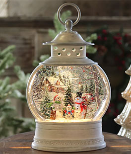 Snowman Family Christmas Scene Water Lantern with Swirling Glitter