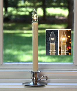 Traditional Ultra Bright LED Cordless Window Candle Dual Sided Bulb - Brushed Nickel Finish - Timer