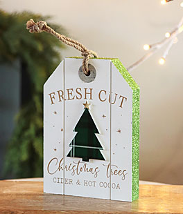 7 Inch Wood Holiday Sign With Tartan Tree - Sit or Hang