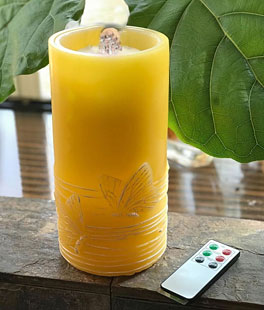Yellow Wax With Butterfly Design Aquaflame Fountain Candle - Remote Control